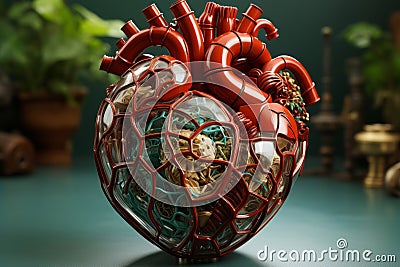 medical heart, witty and clever cartoons, functional aesthetics, green and crimson. AI Generated Stock Photo