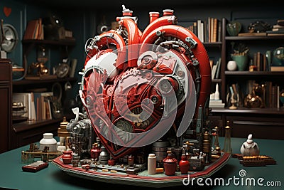 medical heart, witty and clever cartoons, functional aesthetics, green and crimson. AI Generated Stock Photo