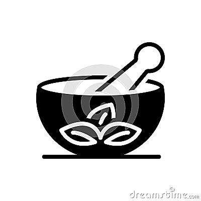 Black solid icon for Medical Herbs, mortar and pestle Vector Illustration