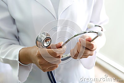 Medical and hospital concept. Stethoscope on white background. phonendoscope for doctor. Stethoscope bright background. Clos asia. Stock Photo