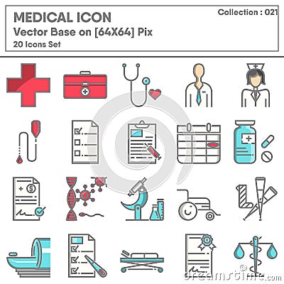 Medical Hospital and Health Care Icons Set Collection, Medicine Doctor Occupation Icon. Healthcare Treatment Medic Pharmacy Vector Stock Photo