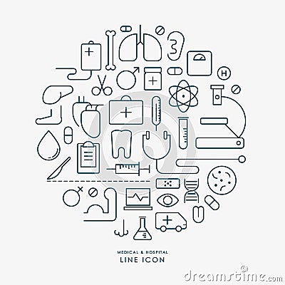 Medical and hospital line icons infographic Vector Illustration