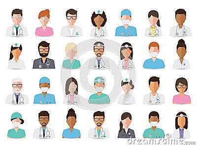 Medical and hospital staff avatars Vector Illustration