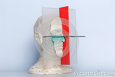 Medical human head model with four sections Stock Photo