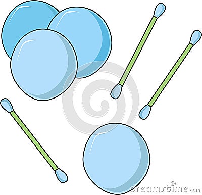 Medical and hygiene products that absorb cotton swabs and cotton sticks. Vector Illustration