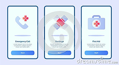 Medical icon Emergency call bandage first aid for mobile apps template banner page UI with three variations modern flat Vector Illustration