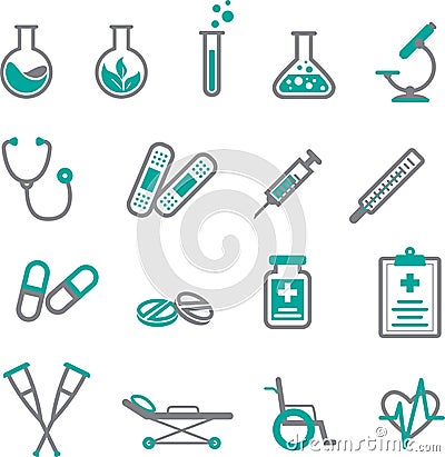 Medical icon set in gray and teal Vector Illustration