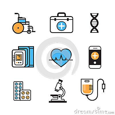 Medical Icon Set Thin Line Medicine Equipment Sign On White Background Hospital Treatment Concept Vector Illustration