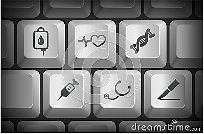 Medical Icons on Computer Keyboard Buttons Stock Photo