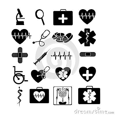 Medical icons monochrome Vector Illustration