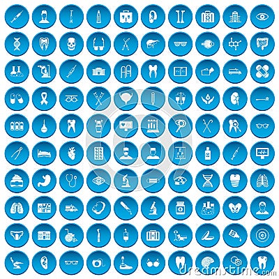 100 medical icons set blue Vector Illustration