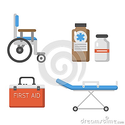 Medical icons set care ambulance hospital emergency human pharmacy vector illustration. Vector Illustration