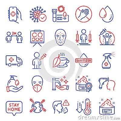 Medical icons set. Included icon as Wash hands, Covid test, Vaccine protection. Vector Vector Illustration