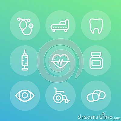 Medical icons set in linear style Vector Illustration