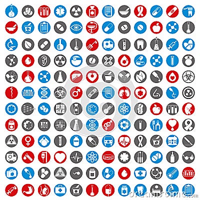 Medical icons set, 144 medical vector signs collection. Vector Illustration