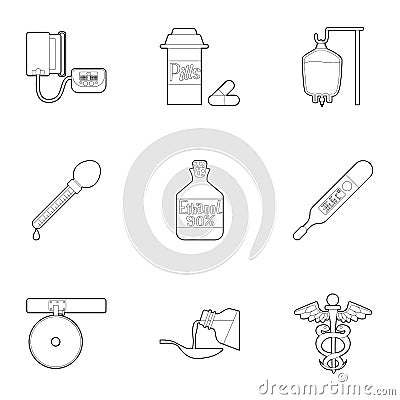 Medical icons set, outline style Vector Illustration