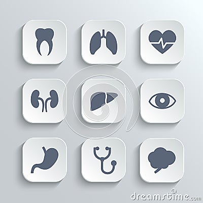 Medical icons set - vector white app buttons Vector Illustration