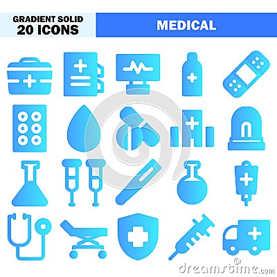 Medical icons in solid blue style for any projects Vector Illustration