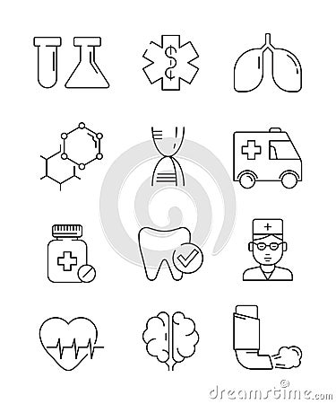 Medical icons. Surgery anatomy doctors disease vector healthcare vector line symbols Vector Illustration