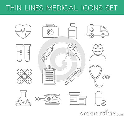 Medical Icons in Thin Line Design Style Vector Illustration