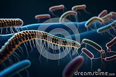 Medical illustration of bacteria cells with flagellum Cartoon Illustration