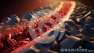 medical illustration of blood flowing through a constricted artery, AI generated Cartoon Illustration