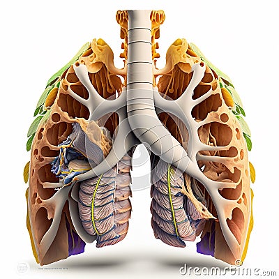Medical illustration of human trachea on white background. Cartoon Illustration