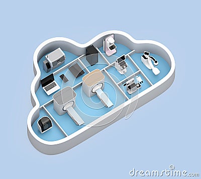 Medical imaging system and PACS server, 3D printer in cloud shape container Stock Photo