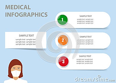 Medical infographics showing doctor woman and blank white labels ready for your use Vector Illustration