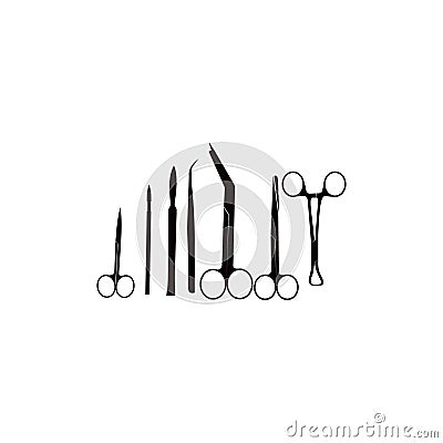 Medical Instrument And Equipment Icons Set.Thermometer And Scalpel. Stock Photo