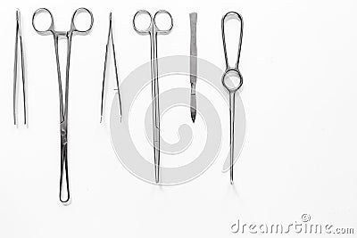 Medical instruments for plastic surgery on white backgrond top view copyspace Stock Photo