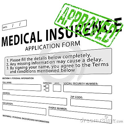 Medical insurance application form with green approved stamp Stock Photo