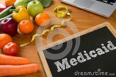 Medical insurance and Medicaid and stethoscope. Stock Photo