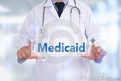 Medical insurance and Medicaid and stethoscope. Stock Photo