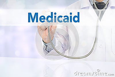 Medical insurance and Medicaid and stethoscope. Stock Photo