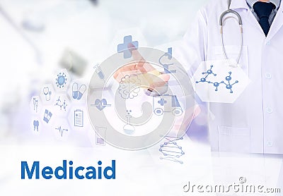 Medical insurance and Medicaid and stethoscope. Stock Photo