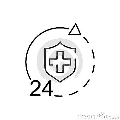 Medical insurance policy concept logo, medicine card, check up clip board, suite of services, vector line icon. Emergency. Save Vector Illustration