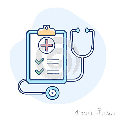 Medical insurance with stethoscope line icon. Insurance policy outline illustration. Vector Illustration