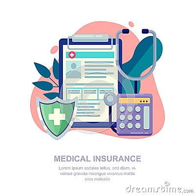 Medical insurance vector flat illustration. Medicine and healthcare concept Vector Illustration