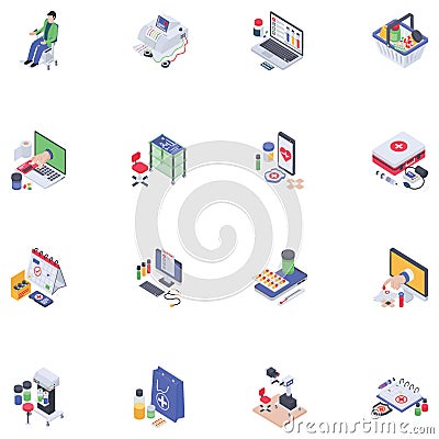 Medical Isometric Icons Vector Illustration