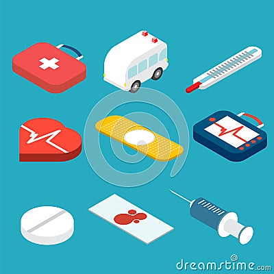 Medical isometric icons set. Vector illustration. Vector Illustration