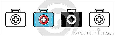 Medical kit bag icon. Medic briefcase icons set. First aid kit case vector icon set for web design Stock Photo
