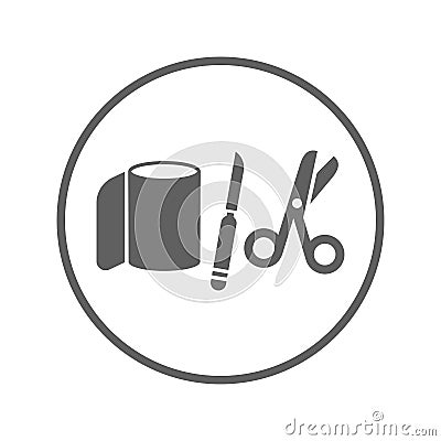 Medical knife, scissors, Gray Bandage icon Vector Illustration