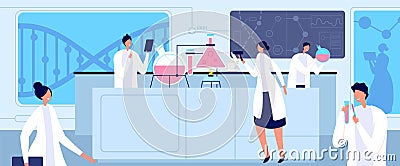 Medical lab scientist. Chemical professionals, biological medical laboratory researching. Genetic or pharmaceutical Vector Illustration