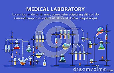 Medical laboratory equipment with glass flask Vector Illustration