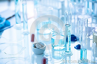 Medical laboratory test tube in chemistry biology lab test. Scientific research and development and healthcare concept background Stock Photo