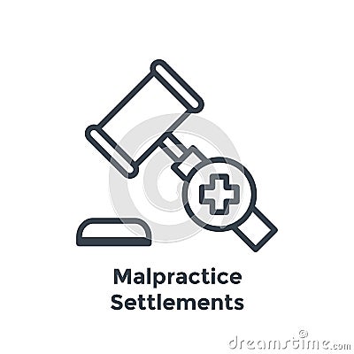 Medical Lawsuit icon with legal imagery showing medical malpractice - outline Vector Illustration