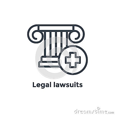 Medical Lawsuit icon with legal imagery showing medical malpractice - outline Vector Illustration