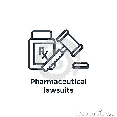 Medical Lawsuit icon with legal imagery showing medical malpractice - outline Vector Illustration