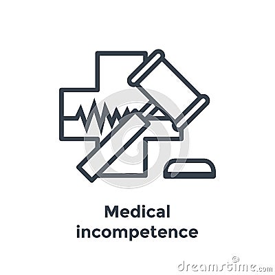 Medical Lawsuit icon with legal imagery showing medical malpractice - outline Vector Illustration
